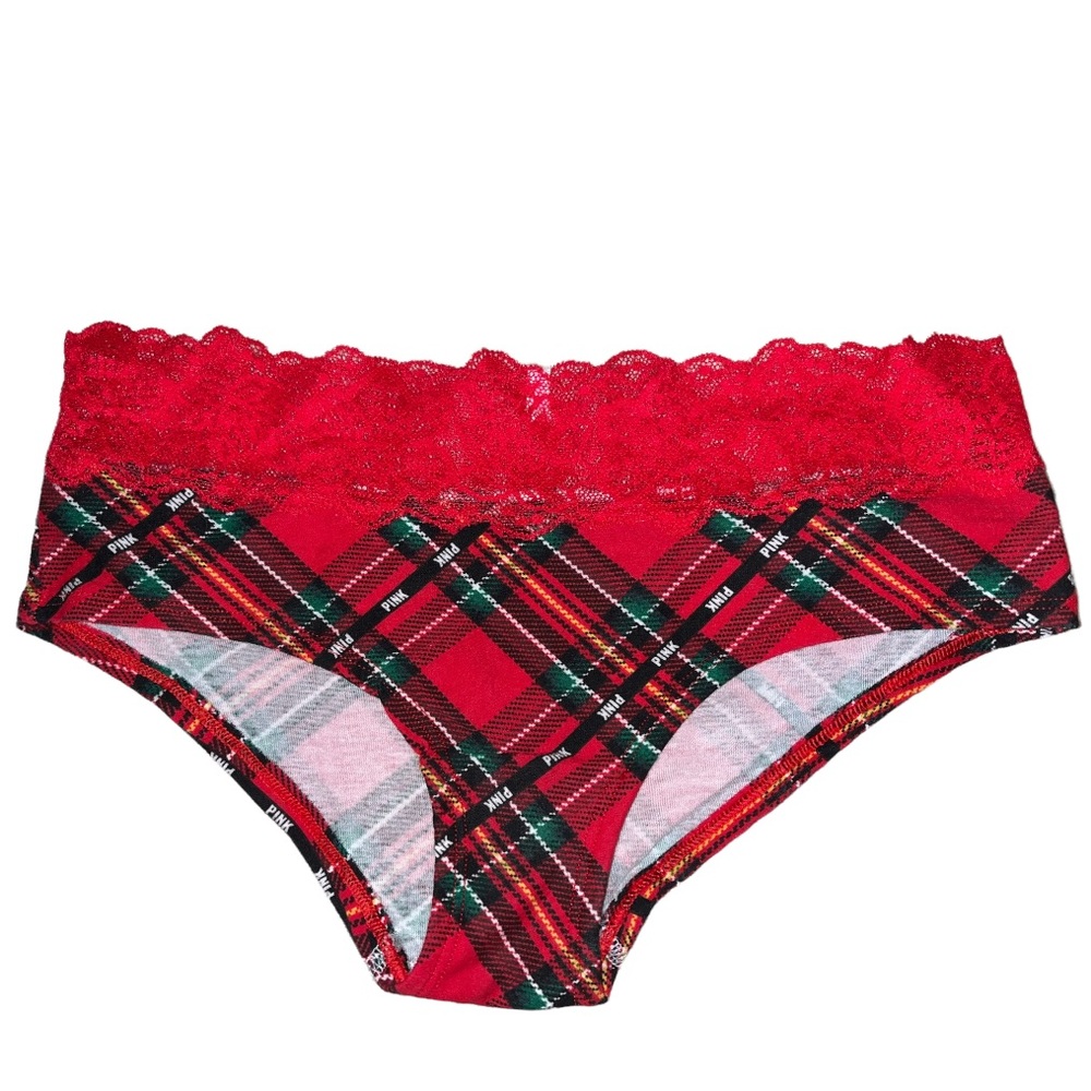 NWOT VICTORIA’S SECRET PINK Red Black Plaid Hipster Panties Size Small